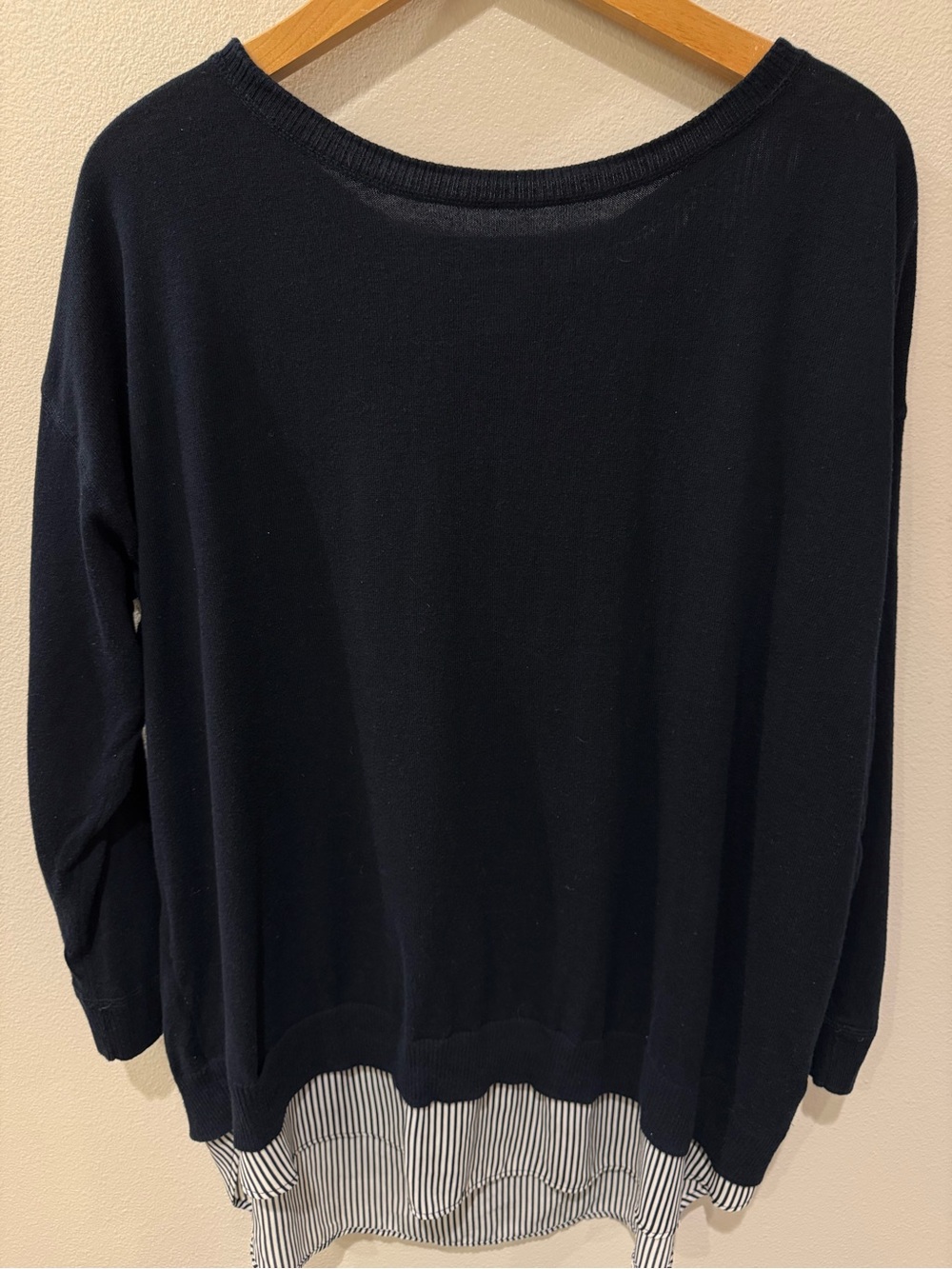 Market & Spruce Navy Layered Mixed Media Sweater with Blouse Under